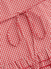 Cotton-blend Gingham Knotted Ruffle Hem Puff Sleeve Blouse Curve & Plus