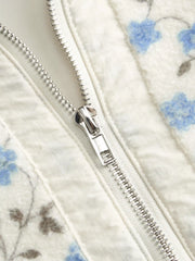 Fleece Collar Floral Zip Through Drawstring Oversized Sweatshirt