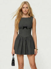 Round Neck Bowknot Babydoll Mini Dress