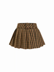 Tweed Mid Rise Houndstooth Pleated Mini Skort