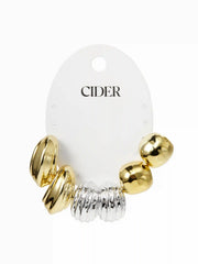 3 PAIRS C-SHAPED HOOP EARRINGS