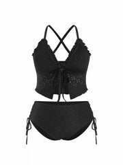 Pointelle Sweetheart Criss-Cross Full Coverage Bikini Set Curve & Plus