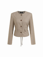 Houndstooth Adjustable Waist Tie Blazer