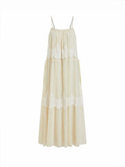 Chiffon U-neckline Sleeveless Lace Straight Maxi Dress