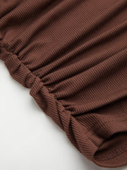 Boat Neck Solid Ruched Long Sleeve Tee Curve & Plus