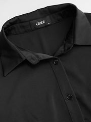 Satin Collar Short Sleeve Shirt Curve & Plus