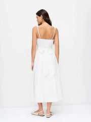 Cotton-blend Square Neck Lace Trim Bowknot Flared Maxi Cami Dress