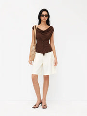 Cowl Neck Ruched Metal Detail Top