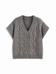 Cable Knit V-neck Short Sleeve Button Vest
