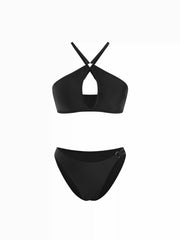 Halter Neckline Criss Cross Ring Linked Bikini Set