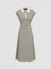 Polo Neck Stripe Midi Dress