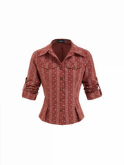 Textured Tile Collar Long Sleeve Blouse