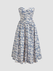 Bandeau Ditsy Floral Ruffle Midi Dress