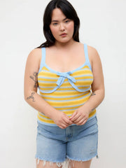 Knit Sweetheart Contrasting Binding Stripe Bowknot Cami Top Curve & Plus