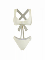 Scoop Neckline Bead Detail Criss-Cross Low Rise Bikini Set