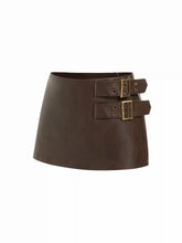 Faux Leather Mid Rise Belted A-line Mini Skort