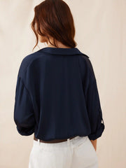 Satin Twist Knotted Long Sleeve Crop Blouse