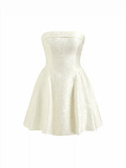 Jacquard Floral Bowknot Ruffle Bandeau Mini Dress