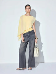 Boat Neck Asymmetrical Draped Tank Top