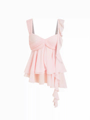 Chiffon Sweetheart Ruffled Layered Asymmetrical Hem Top