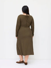 Halter Neckline Ruched Lace Trim Midi Dress Curve & Plus