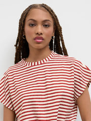 Round Neckline Striped Knotted Short Sleeve Tee