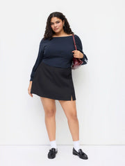 Terry Asymmetrical Neck Side Stripe Lace Up Corset Sweatshirt Curve & Plus