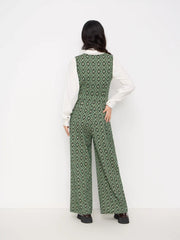 Floral V-neck Button Wide Leg Jumpsuit