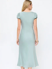 Satin U-neckline Lace Trim Knotted Maxi Dress