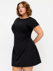Cotton-blend Round Neckline Ruched Mini Dress Curve & Plus