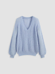 Mohair V-neck Solid See-through Sweater