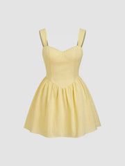 Cotton-blend Sweetheart Lettuce Trim Mini Dress