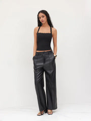 Halter Neckline Lace Trim Tank Top