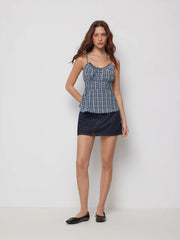 Cotton-blend Sweetheart Neck Ruffled Peplum Cami Top
