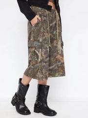 Cotton-blend Mid Rise Camo Drawstring Baggy Bermuda Pants