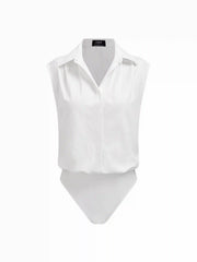 Cotton-blend Collar Sleeveless Shirt Bodysuit