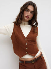 Corduroy V-neck Jacket Vest