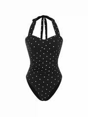Cotton-blend Sweetheart Polka Dot Tie Back Bodysuit