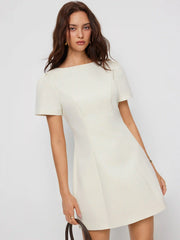 Round Neckline Puff Sleeve Mini Straight Dress