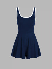 U-neckline Contrasting Trim Solid Romper