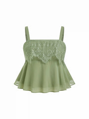 Chiffon Floral Lace Shirred Cropped Bandeau Top Curve & Plus