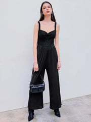 V-neck Lace Wide Leg Jumpsuit