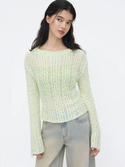 Knit Crochet Boat Neck Long Sleeve Oversized Top