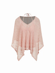 Textured Asymmetrical Neck Poncho Top & V-Neck Cami Top