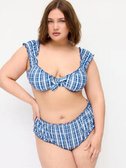 Plaid Sweetheart Lettuce Trim Underwire Bikini Set Curve & Plus