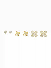 3 PAIRS RHINESTONE & FLOWER EARRINGS SET
