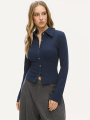 Cotton-blend Metal Detail Split Top