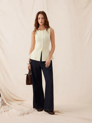 Round Neckline Button Peplum Hem Knitted Vest