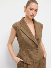 Wool-look Collar Button Wide Leg Jumpsuit