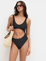 Shaping U-neckline Asymmetrical Cut Out O-ring One Piece Swimsuit
